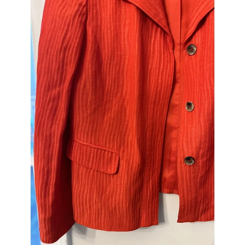 Jones New York Womens Size 12 Button Up Linen Blazer Bright Orange